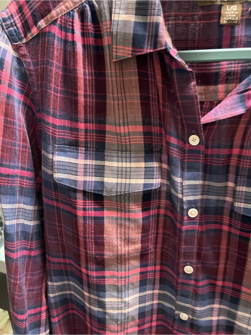 Tommy Bahama Women's Plaid Button-Down Shirt in Burgundy, Navy & Pink #209 - Picture 3 of 6